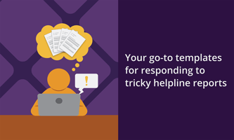 Person at computer with thought bubble which includes templates